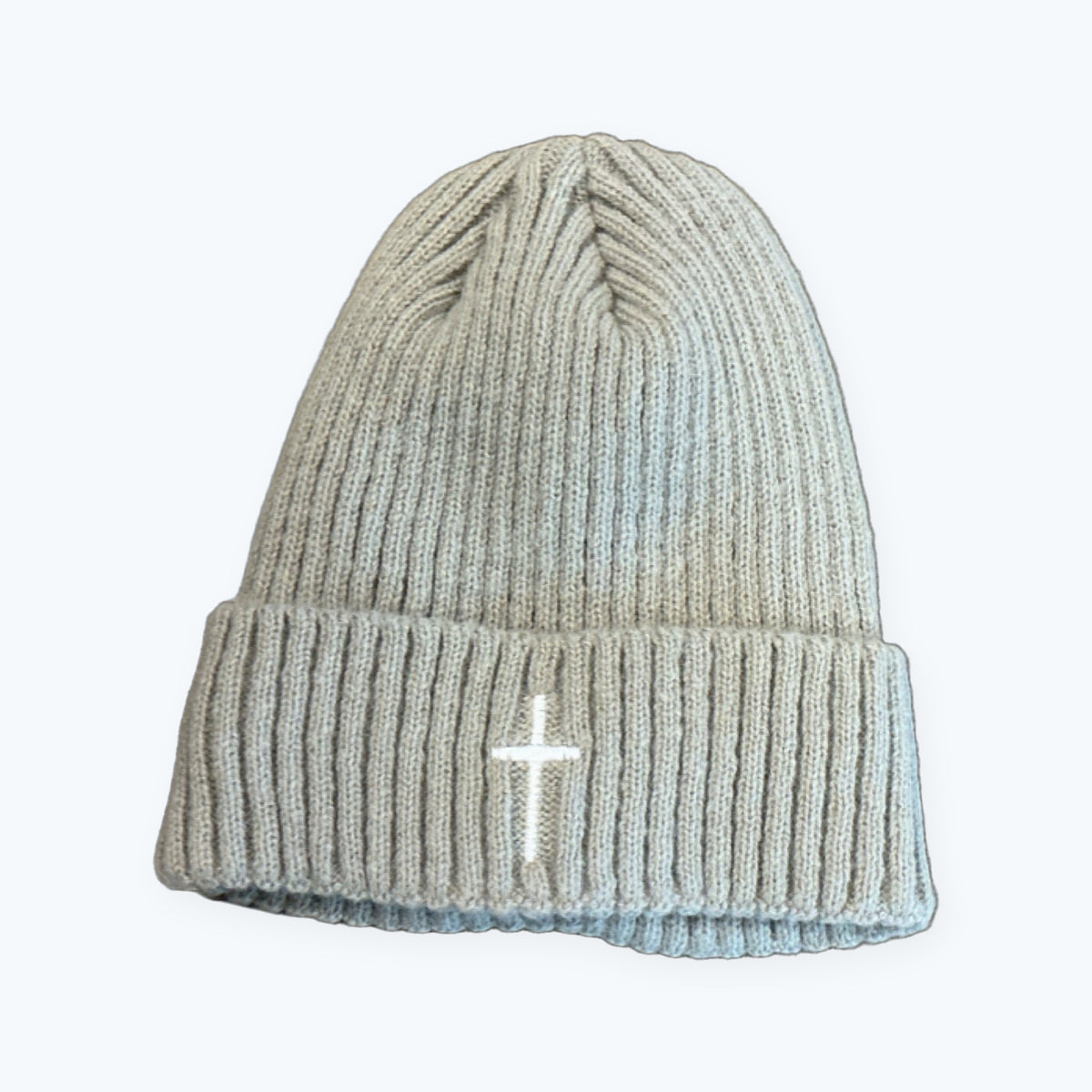 Beanie - White cross - Beige