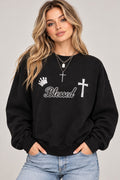 Sweatshirt - Blessed Rhinestone (Black)
