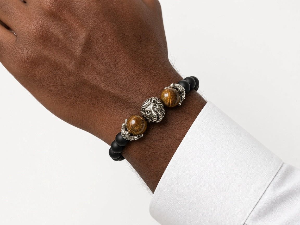 Bracelet beads lion worn by a model