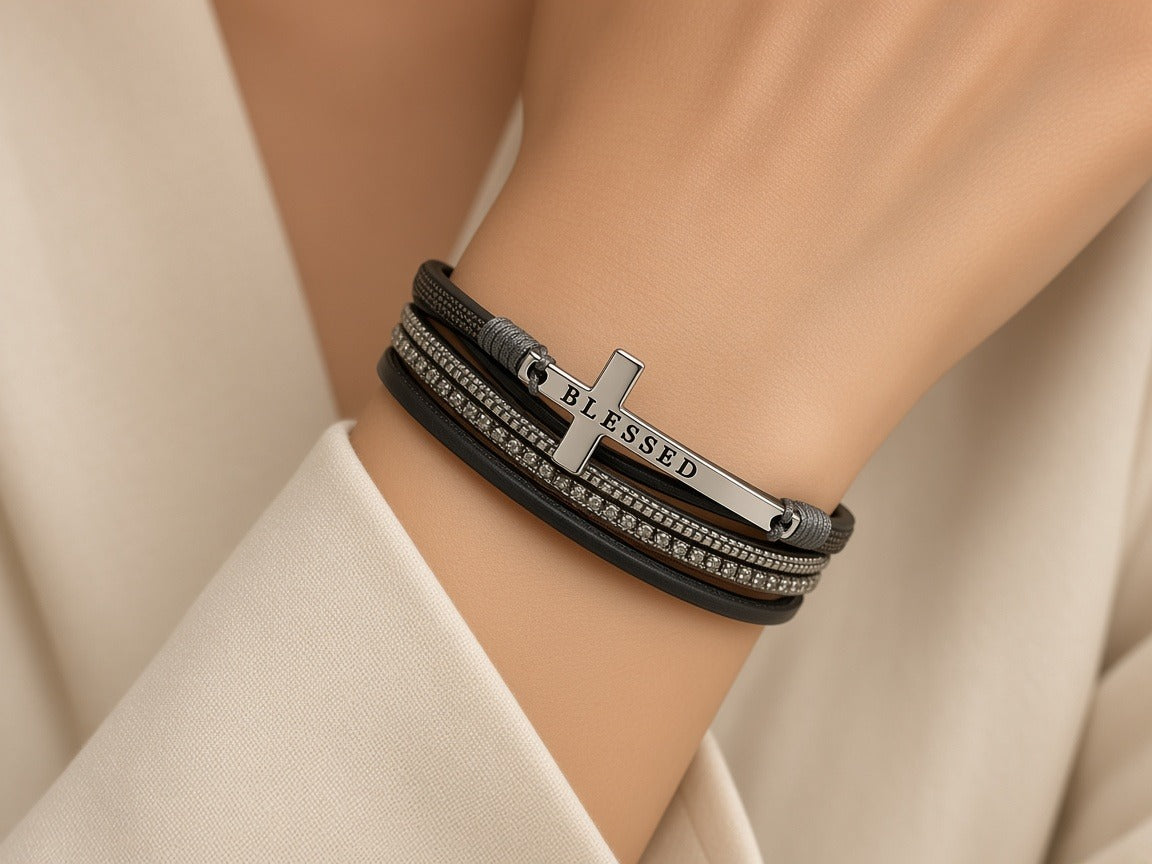 Bracelet - blessed black worn by a model