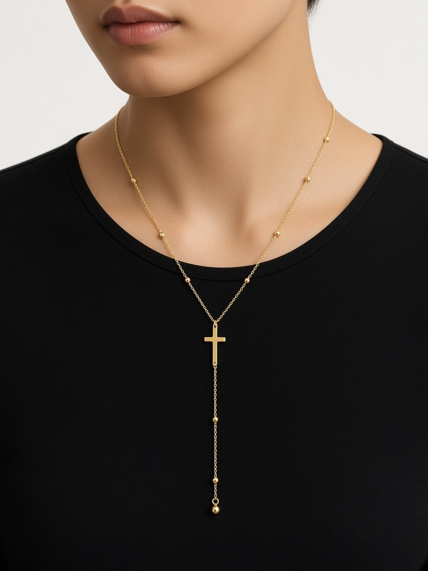 Cross Bead Necklace worn by a model
