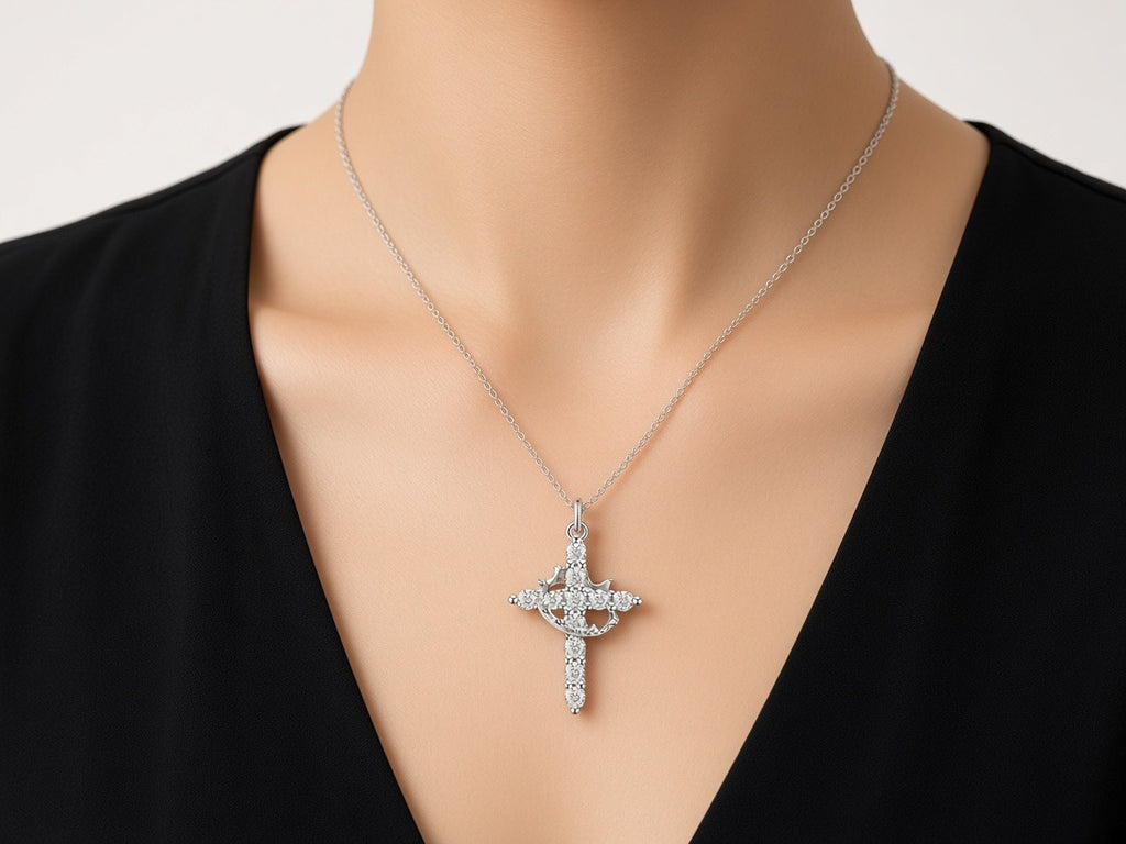 Cross Crown Necklace worn by a model