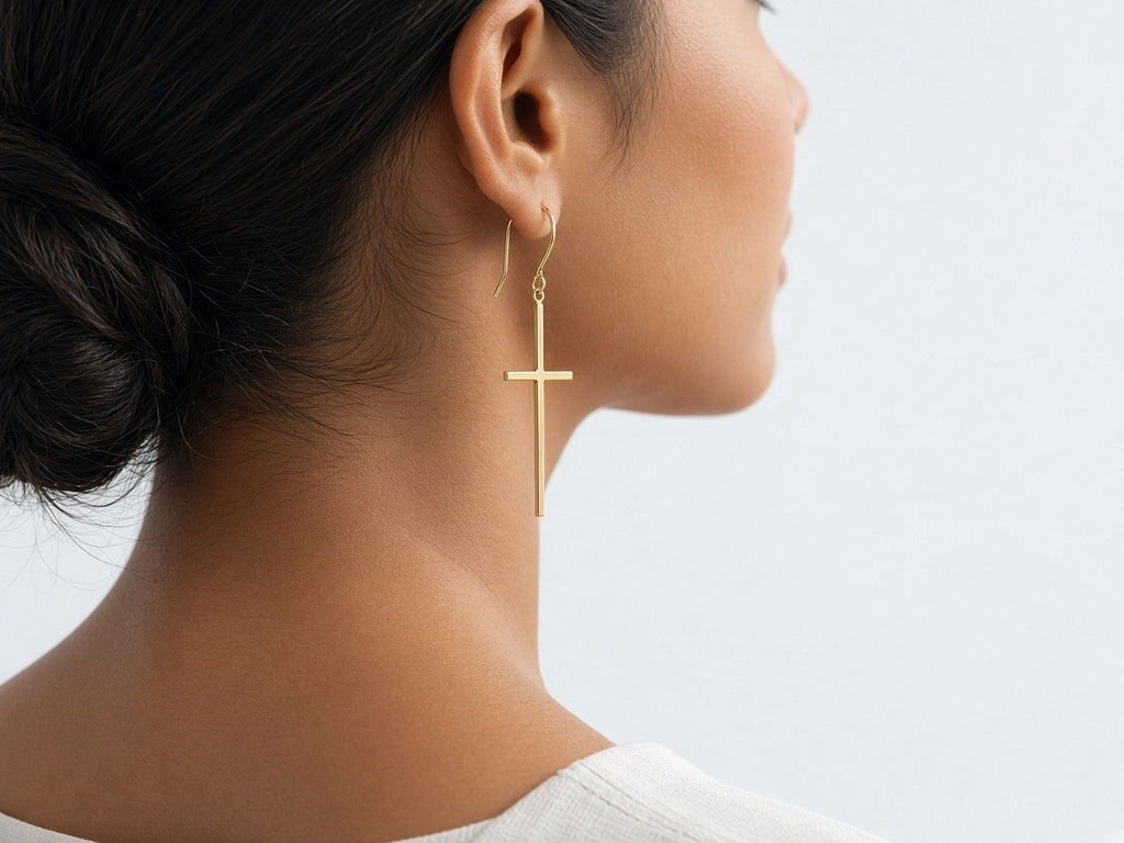 Earrings - Cross worn by a model