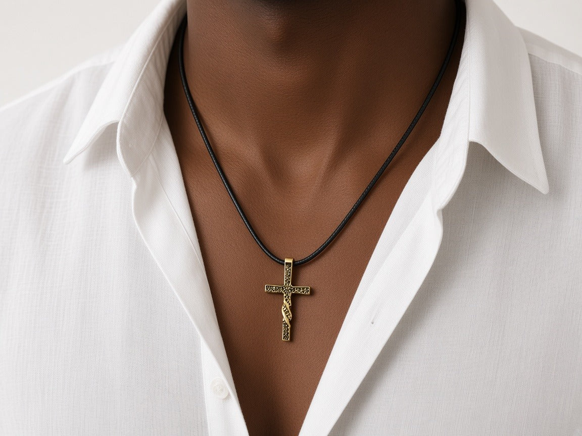Necklace cross men worn by a model