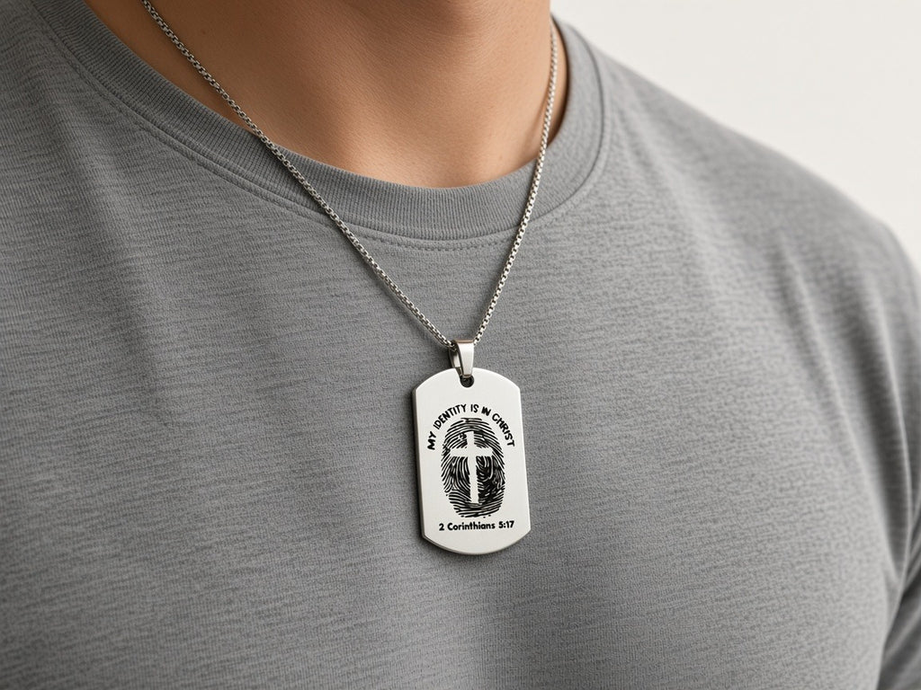Necklace - men My ID is in Christ worn by a model