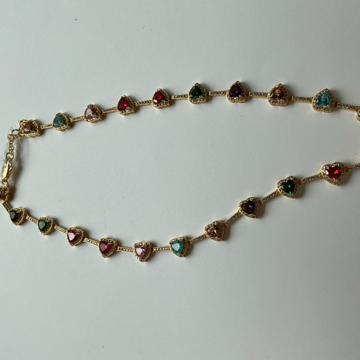 Necklace - hearts different color rhinestones
