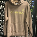 Hoodie - Crowned - Gold glitter crowned - beige acid wash
