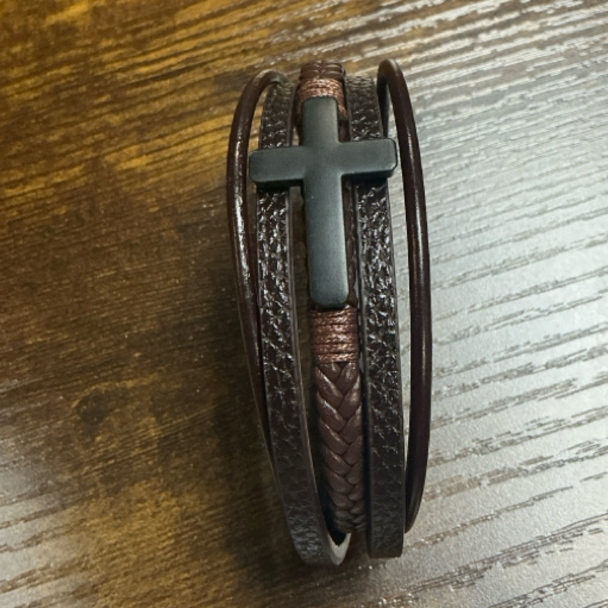 Bracelet - brown cross leather