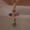 Color cross with rhinestones necklace