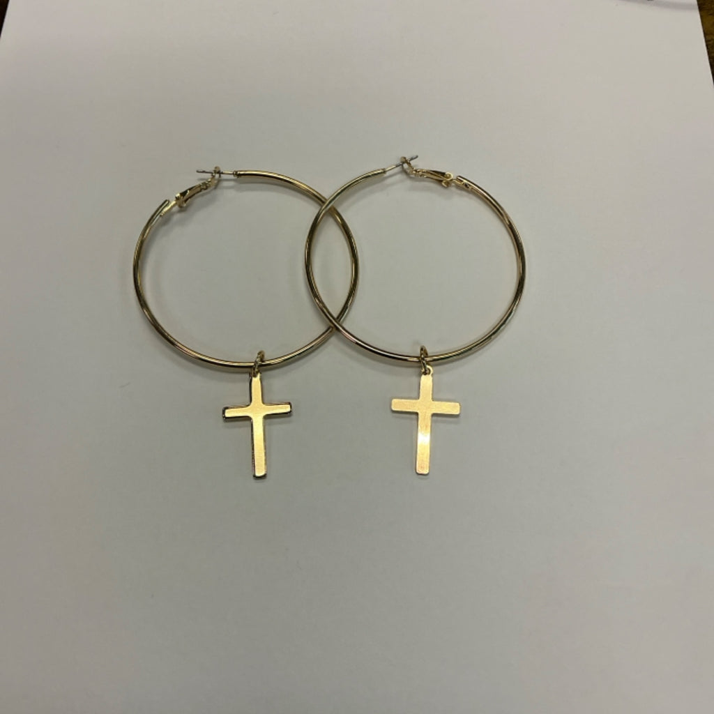 Earrings - Cross hoops - Gold