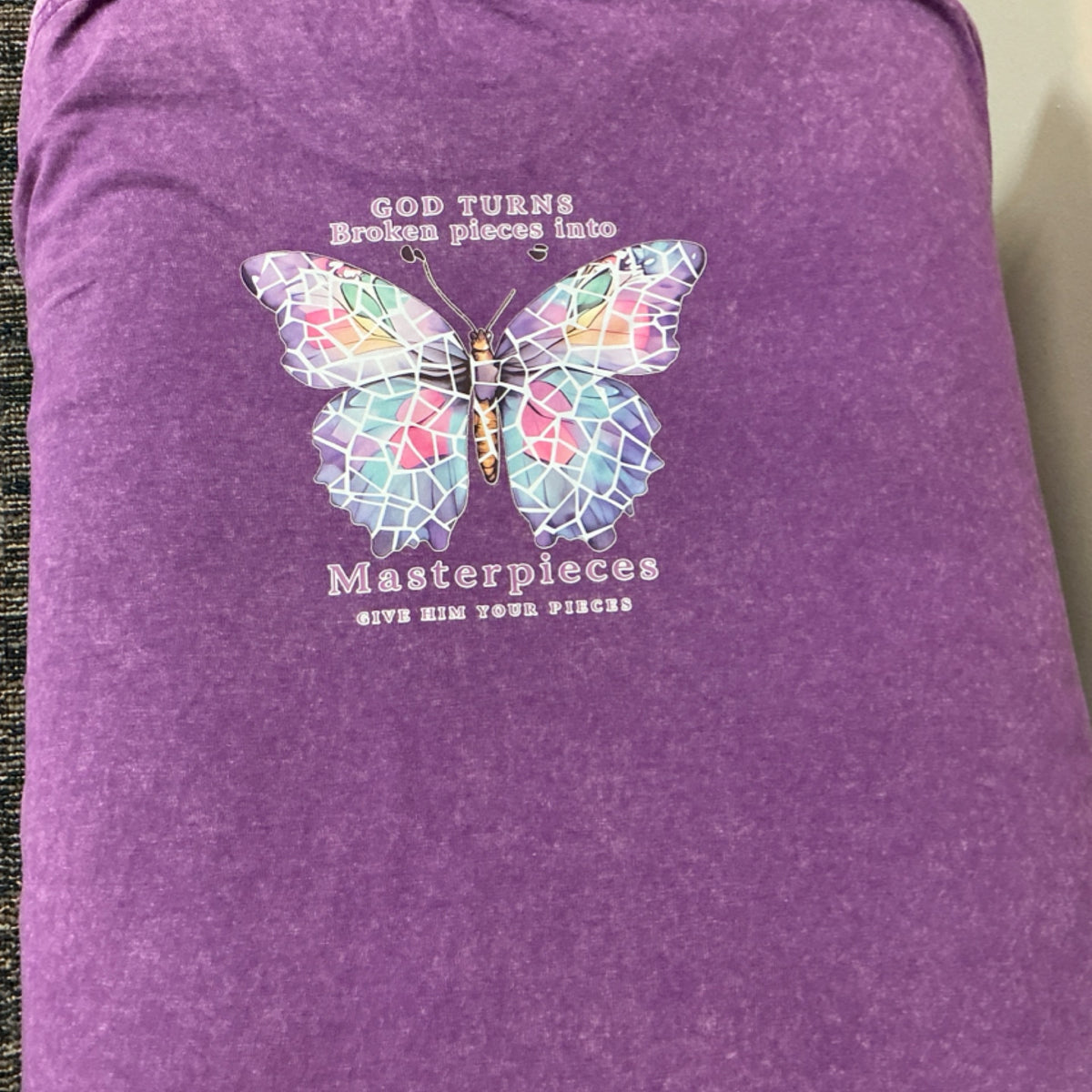 T-shirt - God turn broken pieces a masterpiece - butterfly purple
