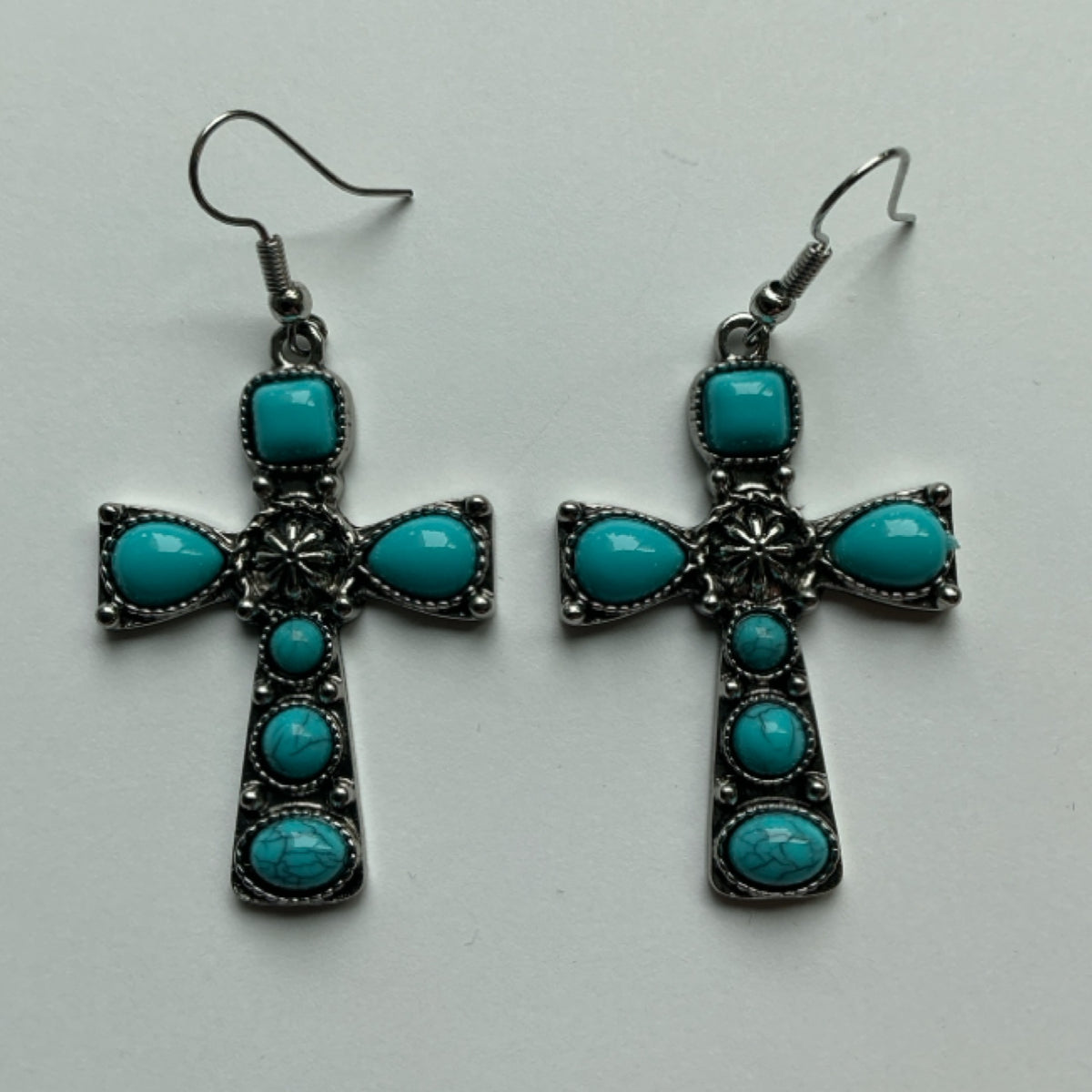 Earrings - turquoise crosses