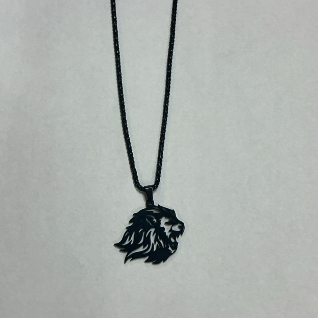 Necklace - lion head - black