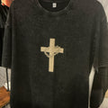 T-Shirt - Cross/Crown of thorns - Acid wash black