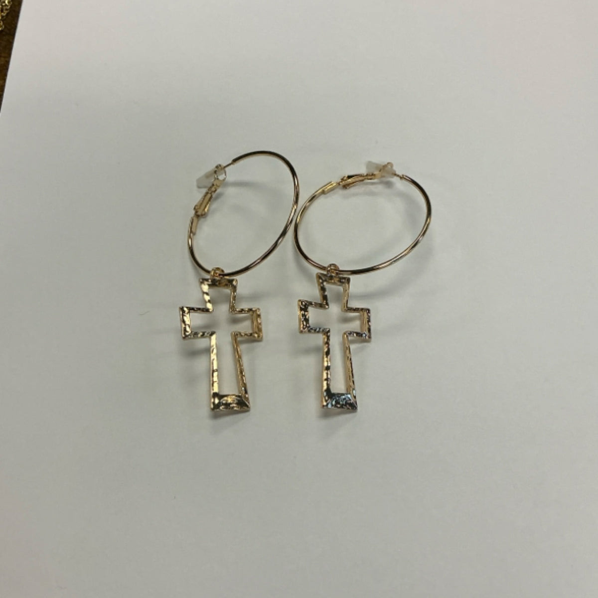 Earrings - Hollow Cross hoops - Gold