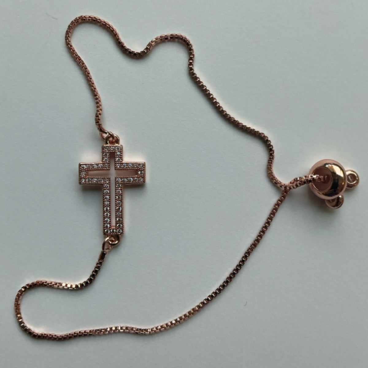 Bracelet - rose gold rhinestone cross
