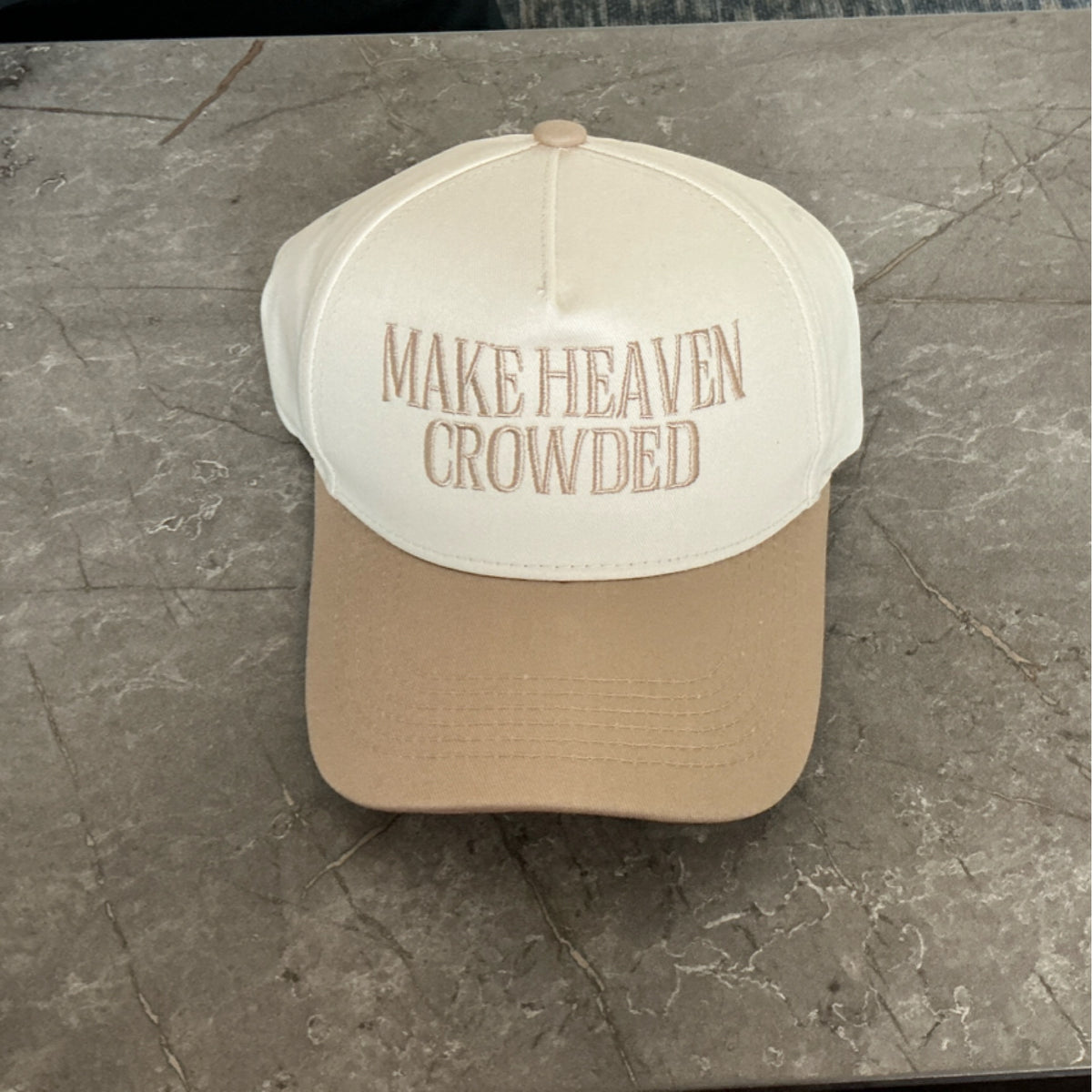 Trucker/Baseball Hat - Make Heaven crowded - Cream and brown