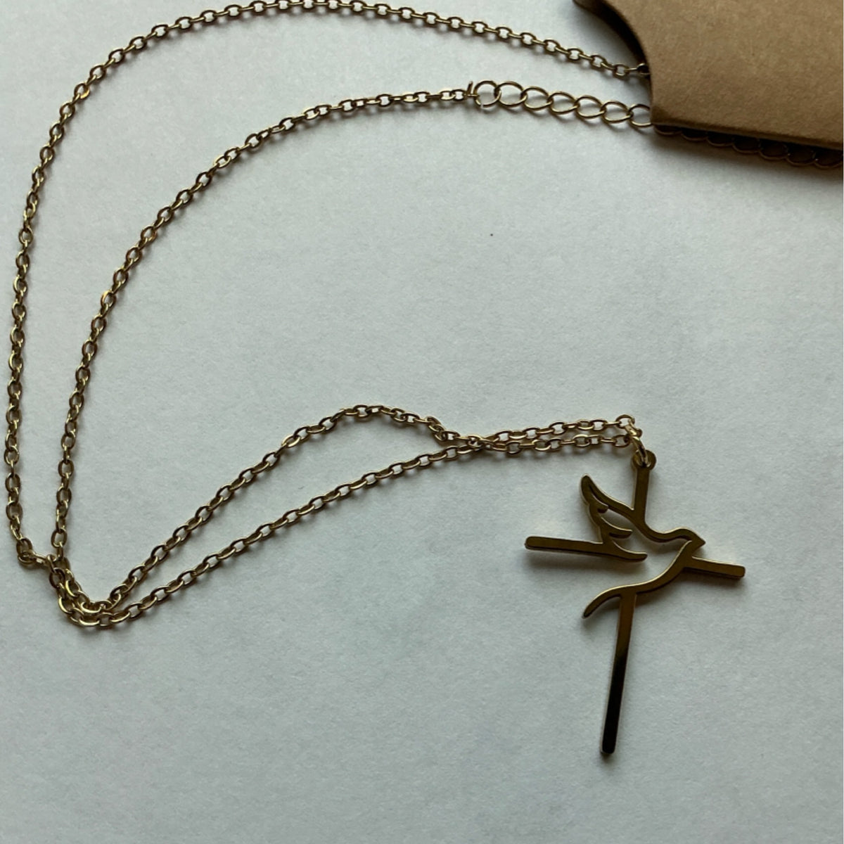 Necklace - dove and cross - gold