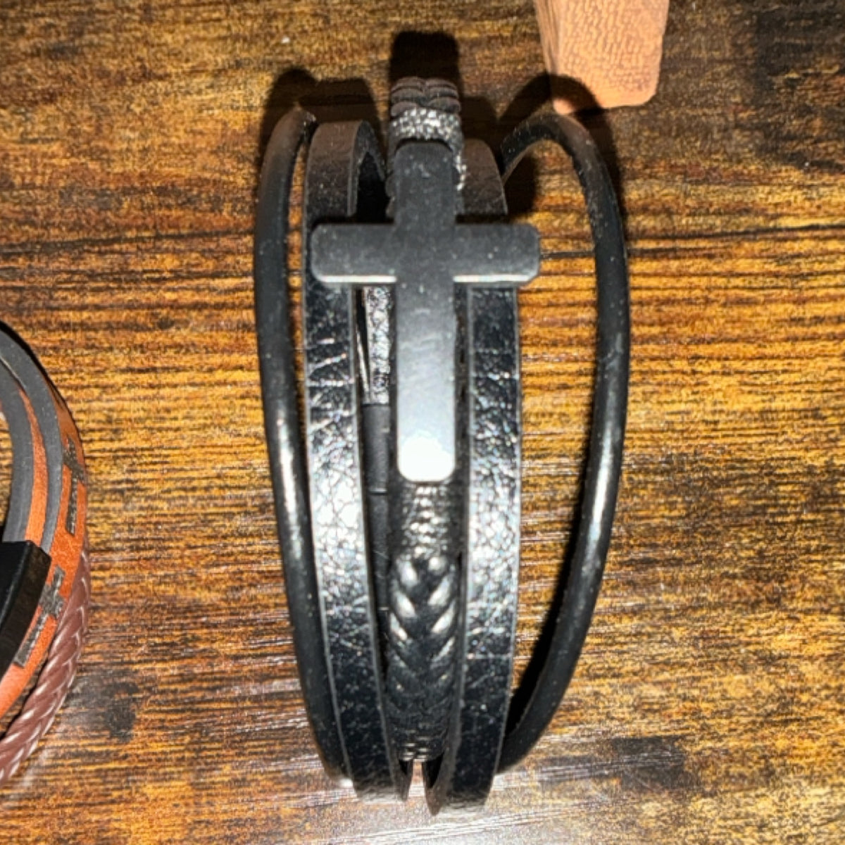 Bracelet - black cross leather