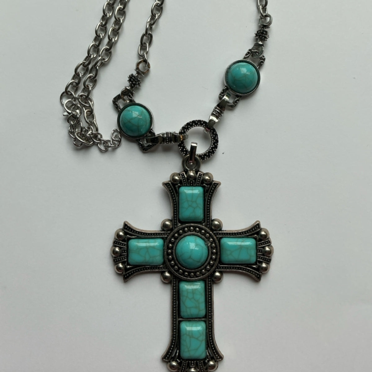 Necklace - large turquoise cross pendant