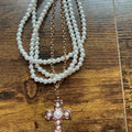 Necklace - small pearl beads with gold cross