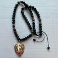 Necklace - beads, gold lion face