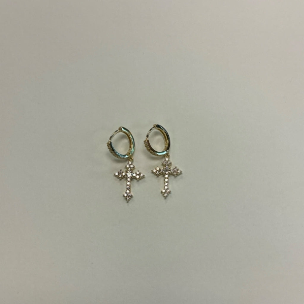 Earrings - Crystal Cross - Gold