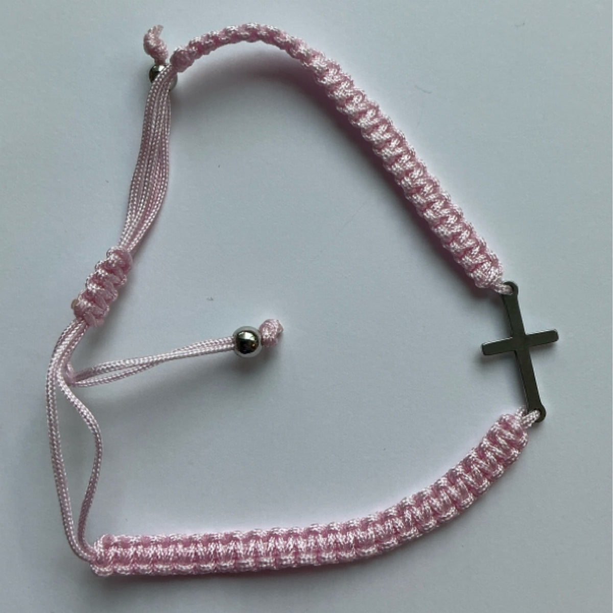 Bracelet - pink - braided with cross