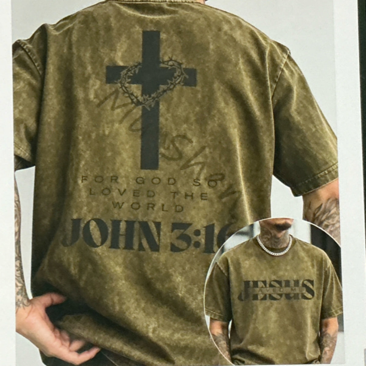 Jesus Saved Me-army green T-shirt