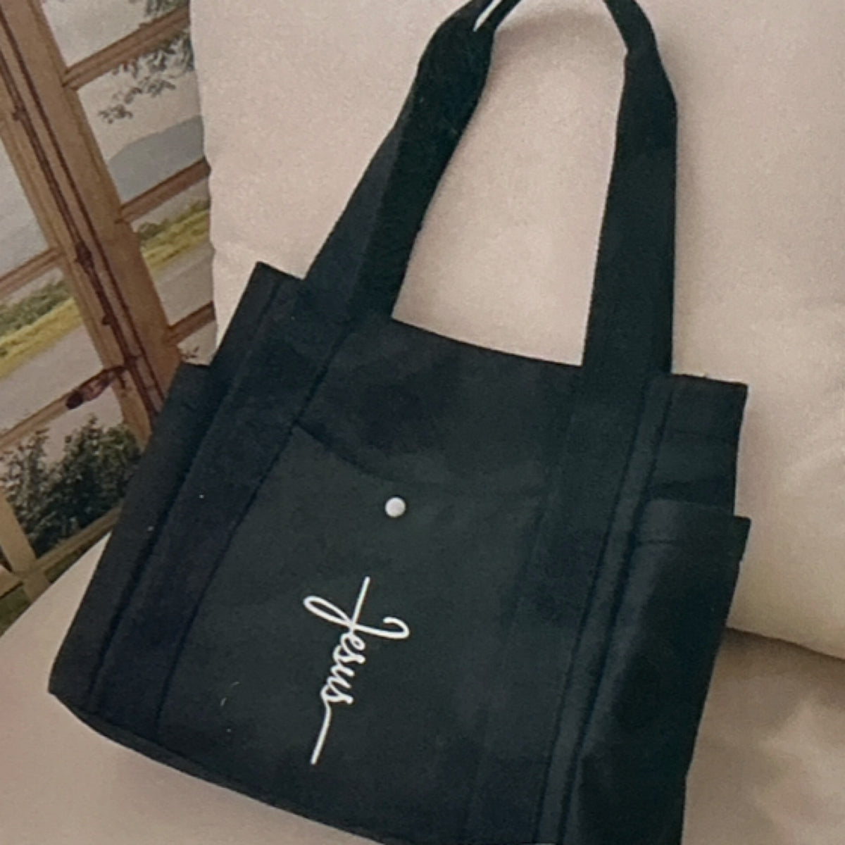 Jesus tote canvas black large