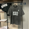 T-shirt - Jesus saves - Acid wash black