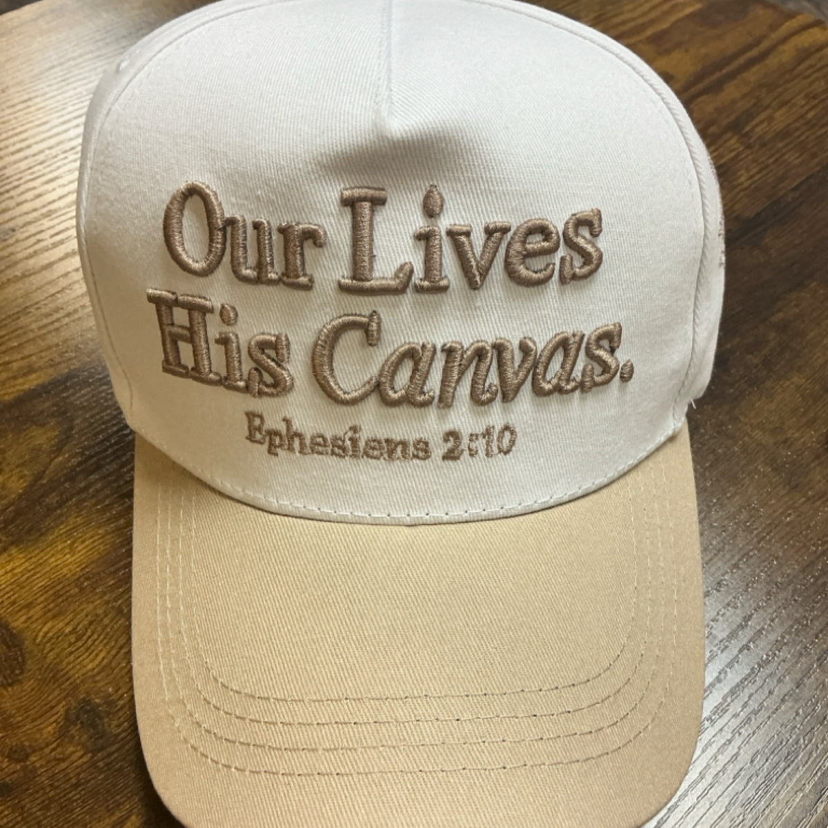 Trucker/ baseball hat - beige Our lives His Canvas - embroidery