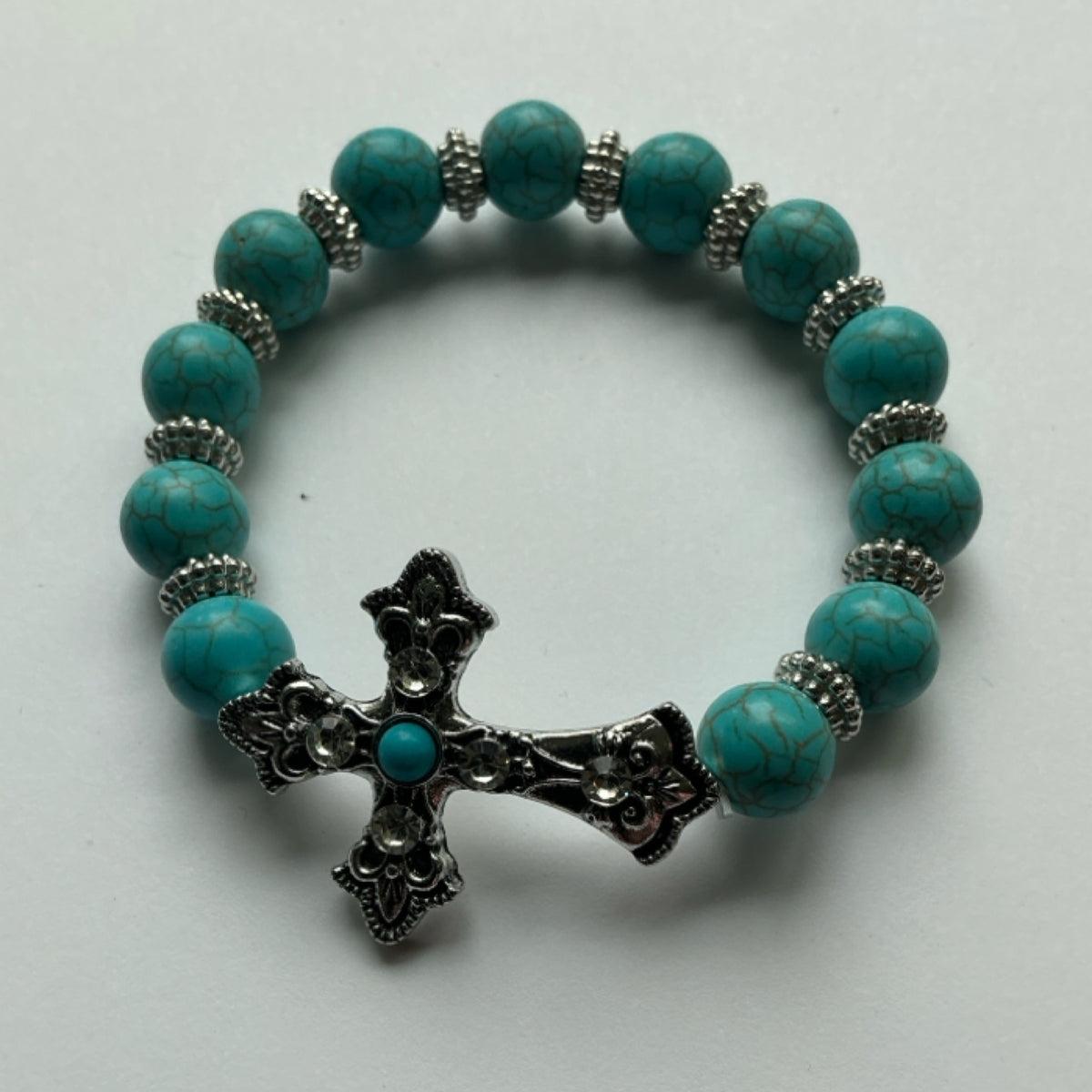 Bracelet - beads vintage style turquoise cross