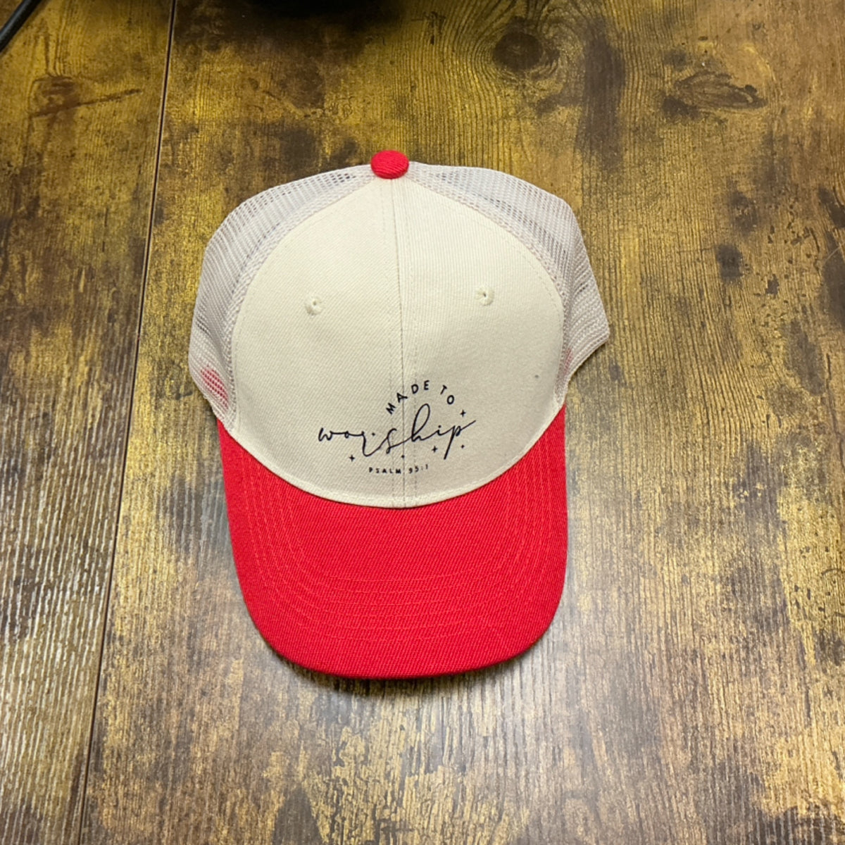 Trucker/Baseball Hat - Made to worship - Tan and red