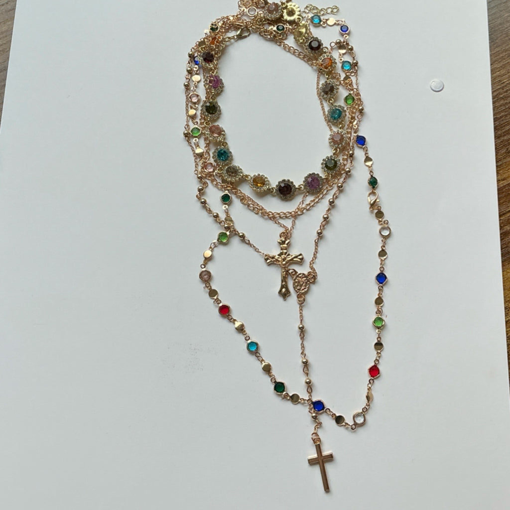 Necklace - 5in 1 - colorful rhinestones
