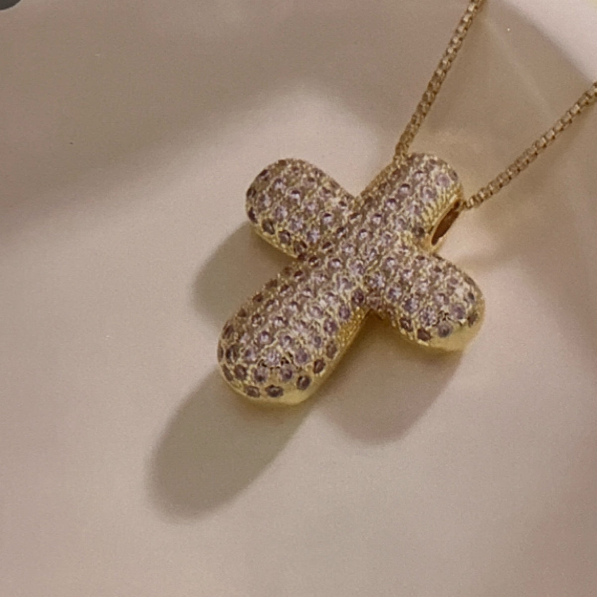 Necklace - gold small rhinestone cross