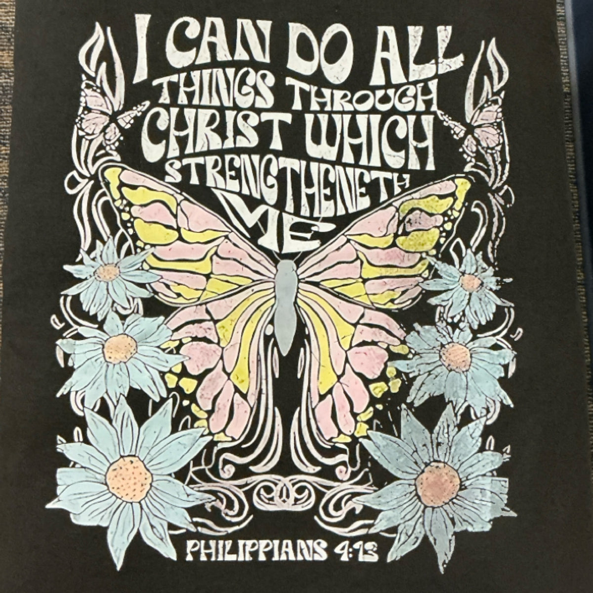 T-shirt - I can do all things - butterfly - black