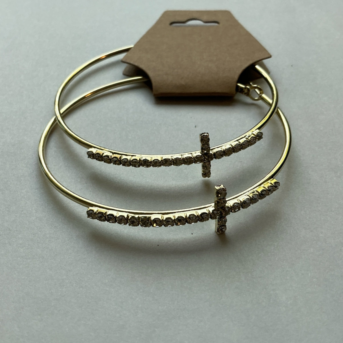 Earrings - hoop gold rhinestones cross
