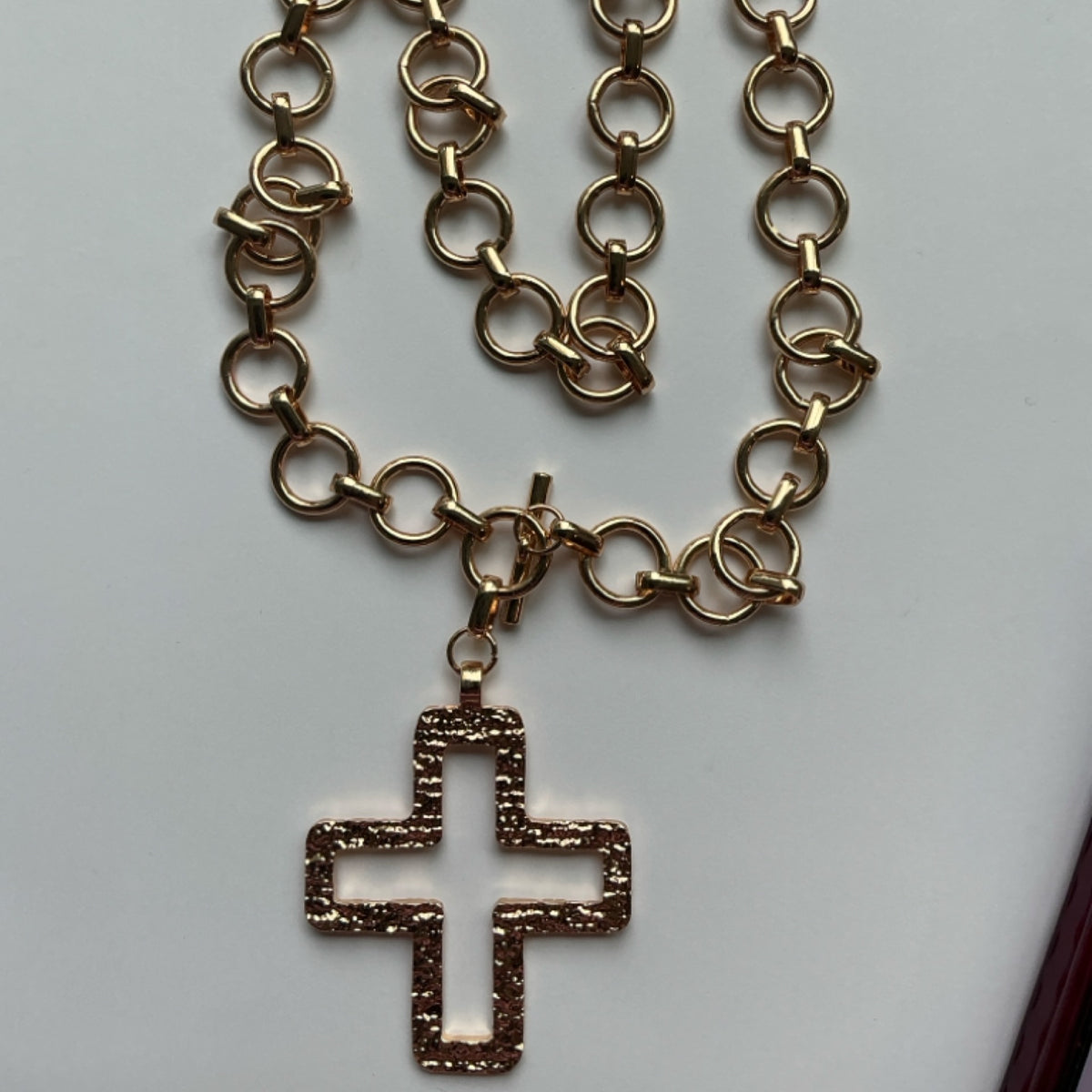 Necklace - gold hollow cross pendant