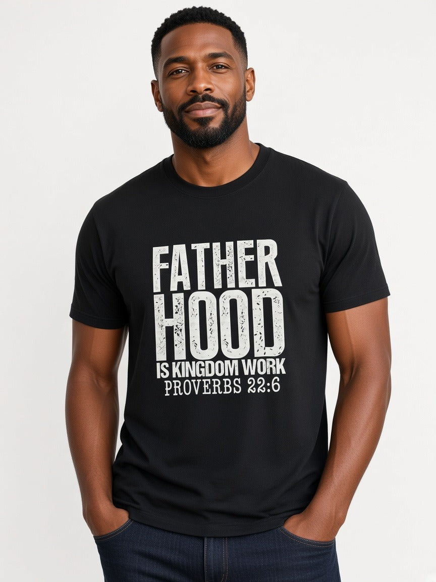 T-Shirt - Fatherhood is kingdom work - Black worn by a model