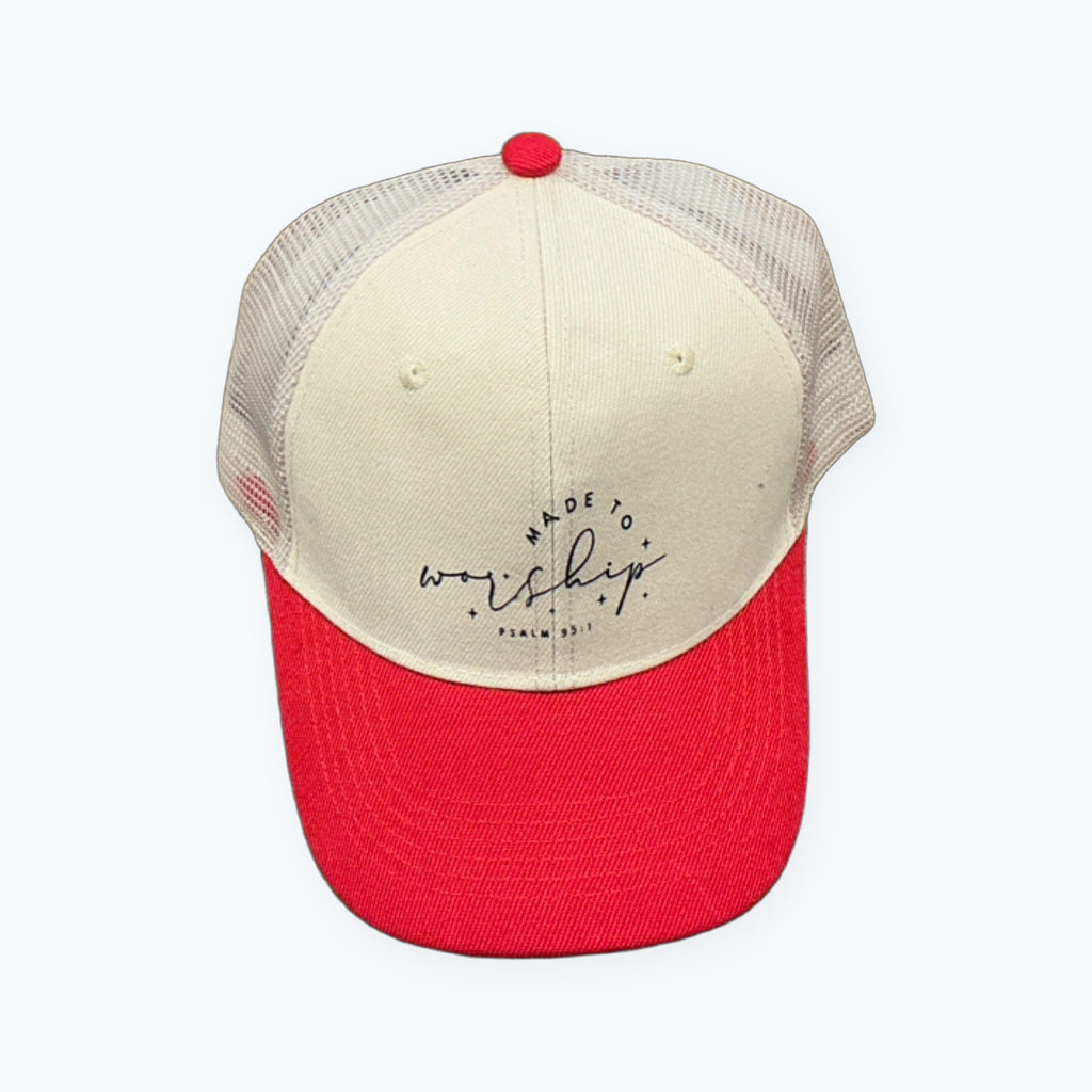 Trucker/Baseball Hat - Made to worship - Tan and red