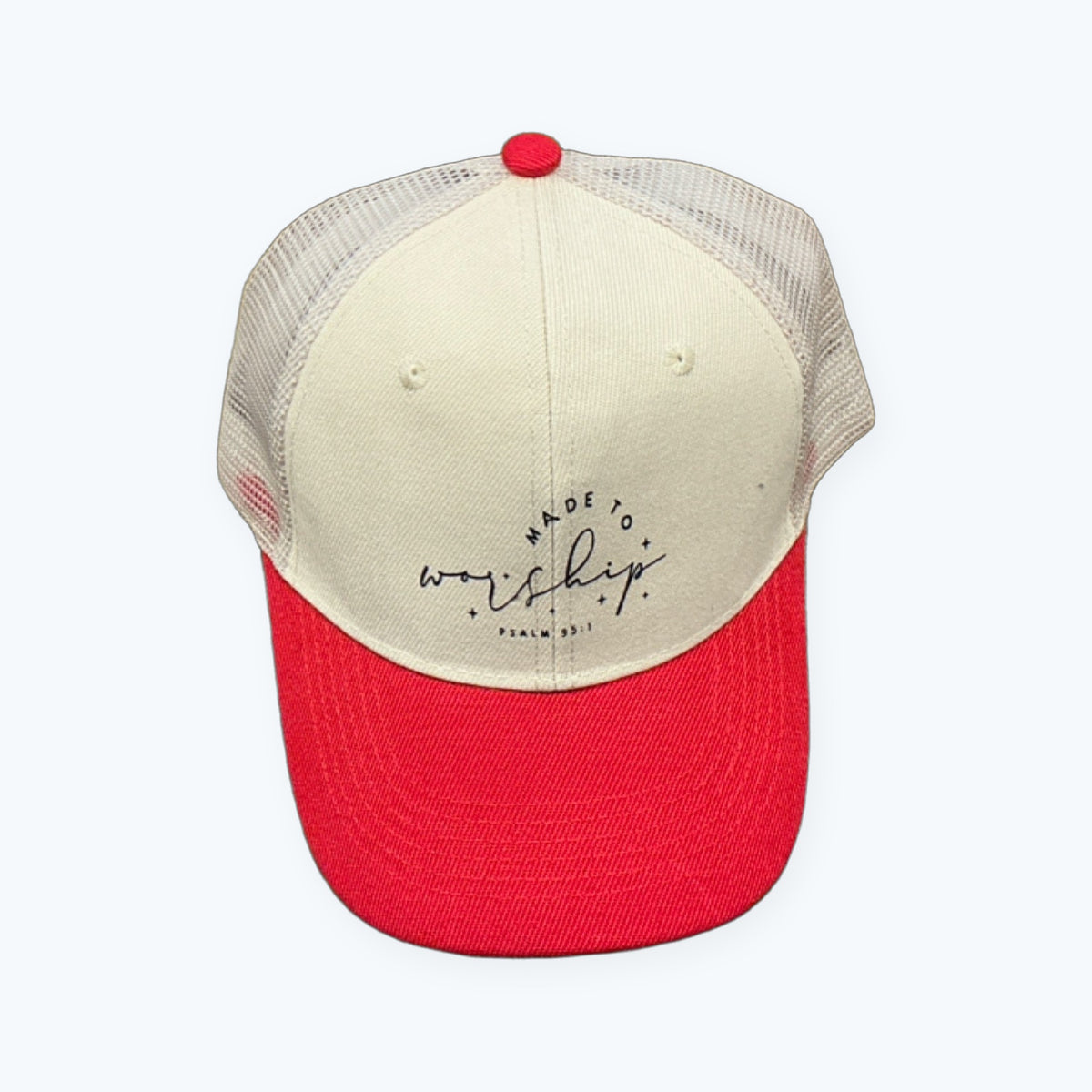 Trucker/Baseball Hat - Made to worship - Tan and red